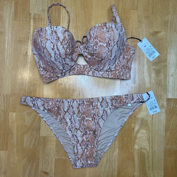 NWT Shade & Shore Shimmery Snake Skin Print Brown and Tan Bikini Set - Picture 8 of 13